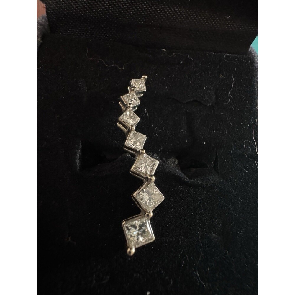 14k Solid White Gold Princess Cut Diamonds Pendant 7 Natural Diamonds